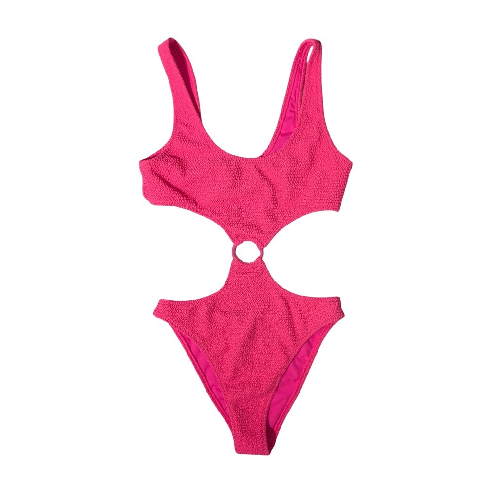 LA Hearts PacSun Pink Cutout O-Ring One Piece Swimsuit Scrunch Barbiecore Sz XS - Picture 3 of 11